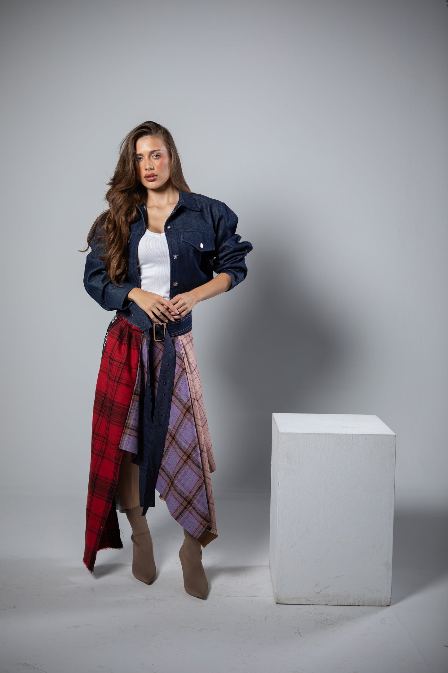 Mixed Plaid Skirt