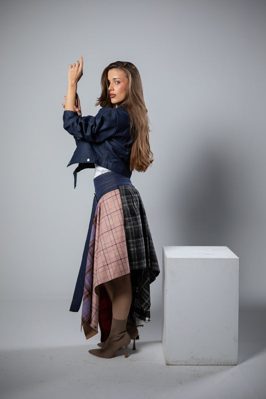 Mixed Plaid Skirt