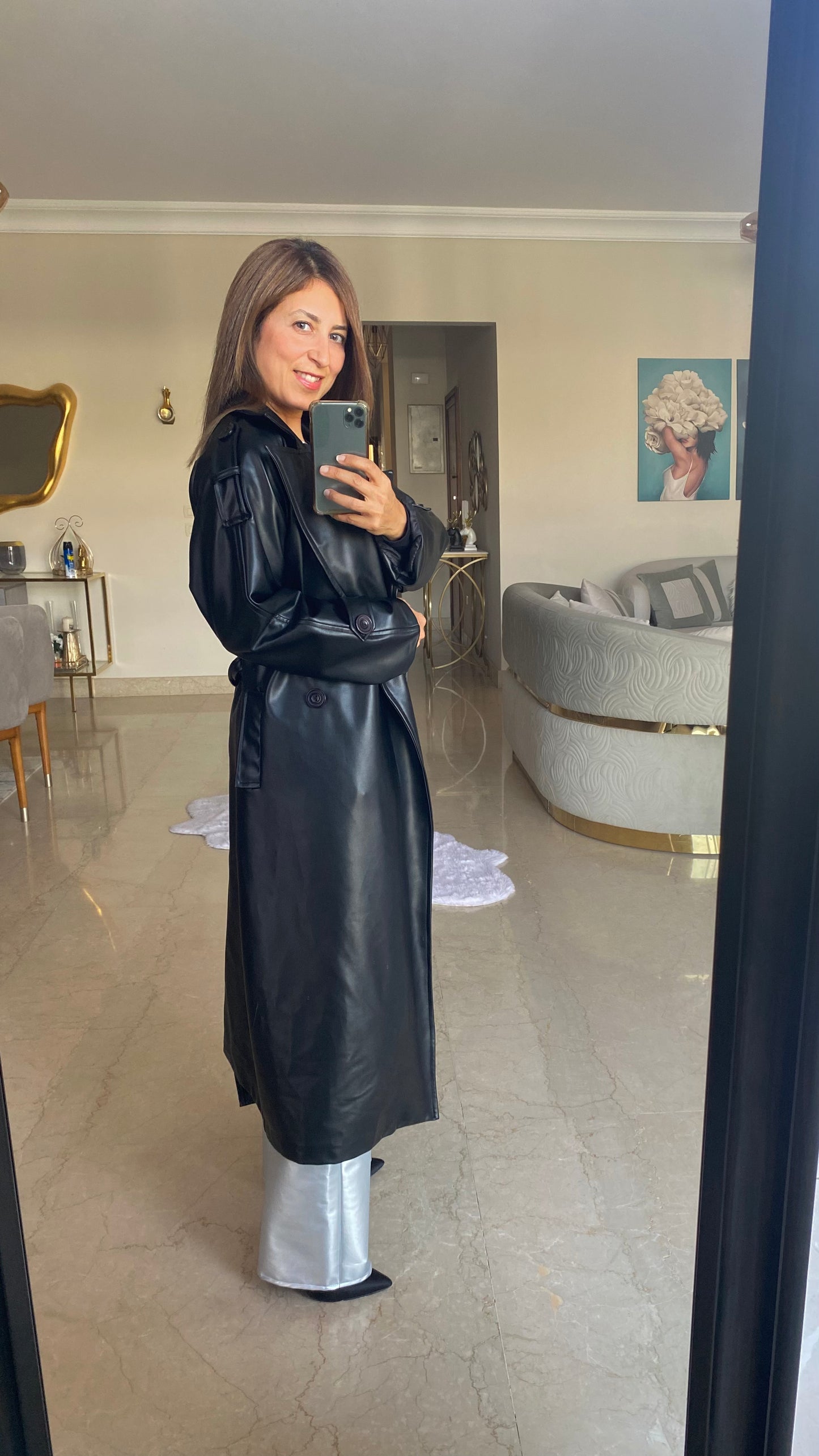 Oversized Leather Trench Coat